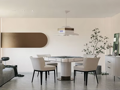 Modern Entertainment Room Interior With Round Table Chairs Sofa And Decorative Plant 3d model