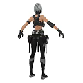 Woman Character With Silver Gray Hair Mask Sleeveless Top Black Gloves And Pants