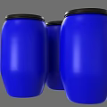 Three Blue Plastic Barrels with Black Lids and Glossy Surface 3d model