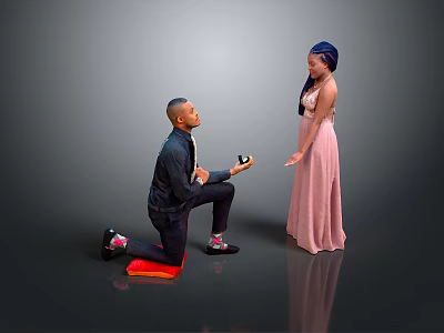 Man Kneeling To Propose With Ring To Woman In Pink Dress 3d model