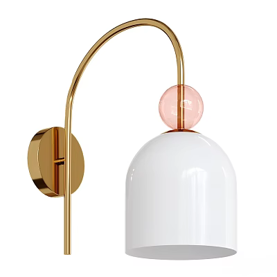 Modern Wall Lamp with Golden Curved Arm Pink Sphere and White Lampshade 3d model