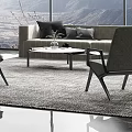 Modern Living Room Sofa Coffee Table Set With Armchairs Large Windows And Mountain View