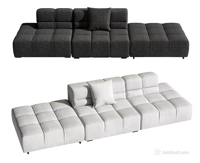 Sectional Sofa in Dark Gray and Light Gray with Modular Cube Design and Cushions 3d model