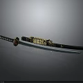 Traditional Japanese Katana Sword with Black Handle Golden Decorations and Silver Blade