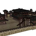 Traditional Ancient Architecture Complex With Courtyard Black Tiled Roofs And Flying Eaves 3d model