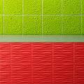 Upper Green Square Textured and Lower Red Wavy Pattern Wall Design 3d model
