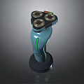 Electric Shaver With Three Blades Blue Body Green Indicator And Black Base