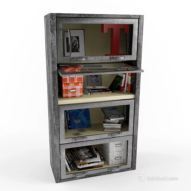 Functional Entryway Cabinet Sideboard With Shelves Books Photo Frames And Decorative Items 3d model 