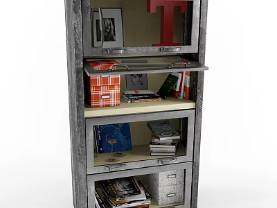 Functional Entryway Cabinet Sideboard With Shelves Books Photo Frames And Decorative Items 3d model