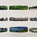 Urban And Natural Garden Landscape Design With Trees Lakes And City Views