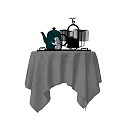 Elegant Tea Set with Teapot and Birdcage Shaped Accessory on Gray Tablecloth 3d model