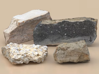 Natural Stone and Wood Materials Showcasing Diverse Textures and Rough Surface Characteristics 3d model