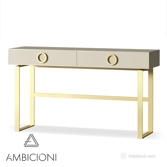 Modern Dining Table With Light Gray Tabletop Golden Legs And Circular Accents 3d model 