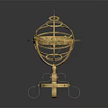 Golden Decorative Ornament Set With Armillary Sphere Metal Frame And Base