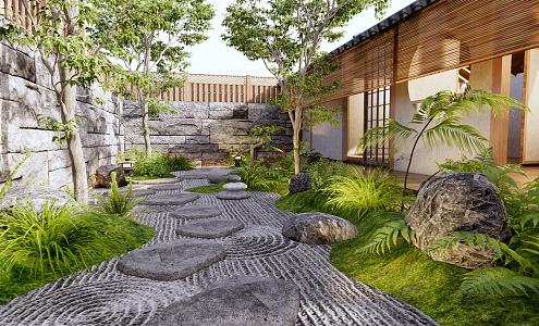 Japanese-style courtyard dry landscape courtyard landscape 3d model