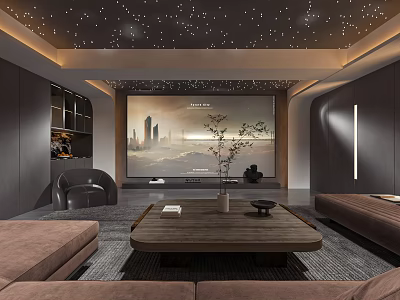 Modern Home Theater Room With Starry Ceiling Large Screen And Plush Seating Furniture 3d model
