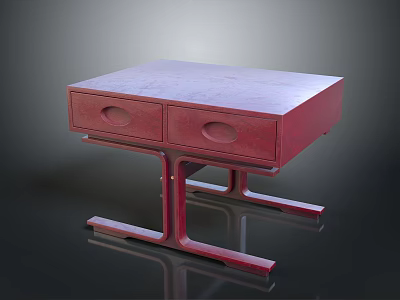 Red Dining Table with Two Drawers and Modern Base Design for Contemporary Home Interior 3d model