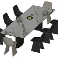 Modern Dining Table Set with Marble Tabletop and Six Black Gray Chairs 3d model