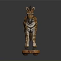 Detailed Zebra Sculpture Carving With Orange And Black Stripes On Wooden Base