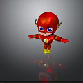 Red Cartoon Superhero Character Featuring Big Blue Eyes Yellow Lightning Symbol And Outstretched Arms