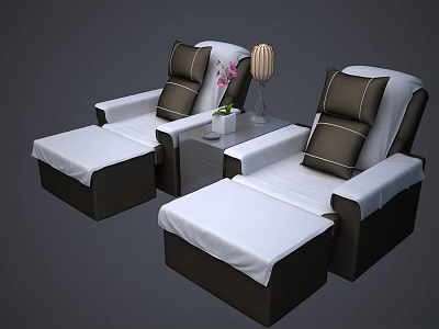 Outdoor Sofas Chaise Lounge Design White Dark Brown With Side Table Vase And Lamp 3d model