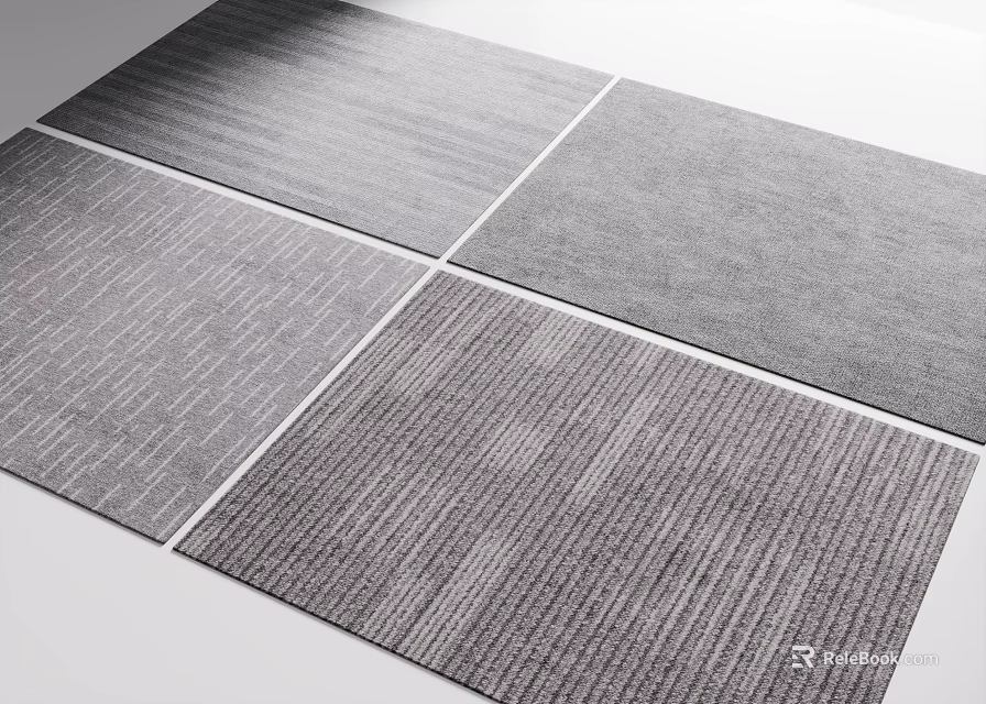 Four Square Gray Rugs With Textured Patterns And Minimalist Look 3d model 
