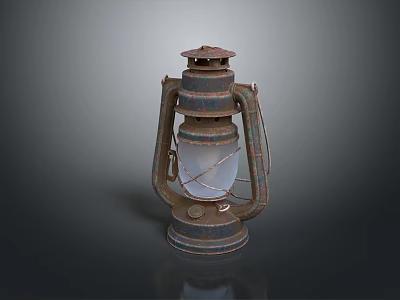 Vintage Candle Lamp With Glass Shade And Rustic Metal Frame For Retro Home Decor 3d model