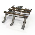 Ancient Mechanical Structure With Wooden Beams And Metal Supports Components