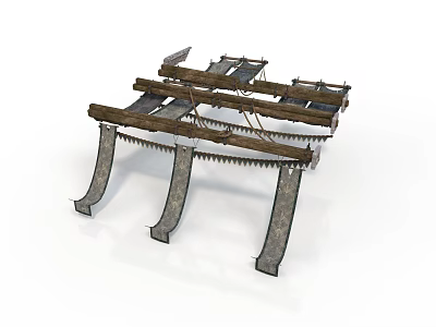 Ancient Mechanical Structure With Wooden Beams And Metal Supports Components 3d model