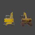 Yellow Tracked Excavators Old And New Models With Heavy Duty Buckets
