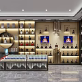 Modern Tobacco and Liquor Store Interior With Well Stocked Wine Shelves Marble Floor and Tables