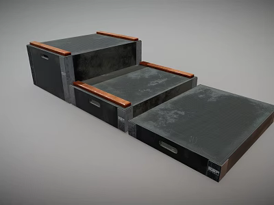 Black Sports Equipment Three Step Platform With Orange Edges For Fitness Training 3d model