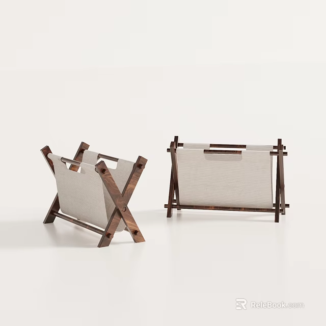 Modern Wooden Frame Stools With Beige Canvas Seats And Minimalist Design 3d model 