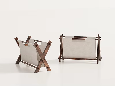Modern Wooden Frame Stools With Beige Canvas Seats And Minimalist Design 3d model