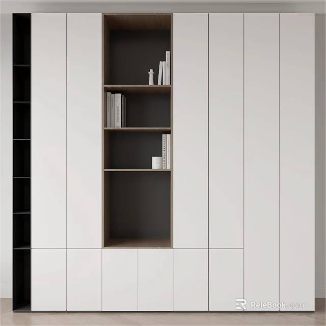 Modern White Open Bookcase With Wooden Shelves And Home Storage Function 3d model