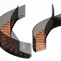 Elegant Modern Spiral Staircase With Glass Railings And Copper Steps Design