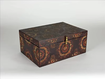 Ornate Decorative Box with Brown Gold Patterns and Vintage Lock Design 3d model