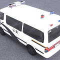 White Police Van With Roof Mounted Lights And POLICE Insignia On Exterior