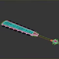 Ornate Ancient Weapon Featuring Blue Intricate Patterns Brown Long Handle And Top Ornament