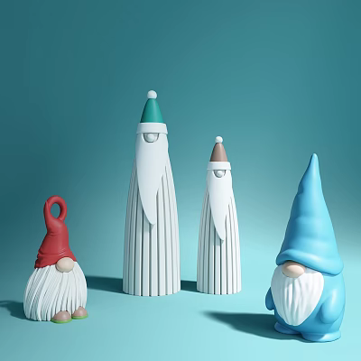 Colorful Gnome Sculpture Carving with Red Blue Hats and Long White Beards 3d model