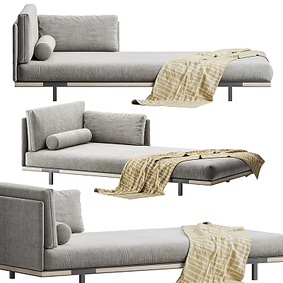 Modern Gray Chaise Lounge With Soft Knitted Blanket And Comfortable Cushions 3d model