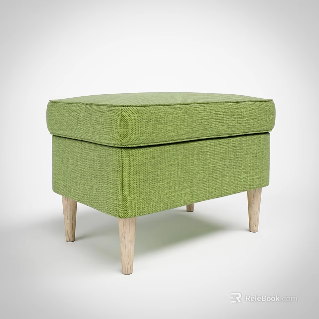 Green Fabric Upholstered Ottoman With Wooden Legs For Living Space 3d model 