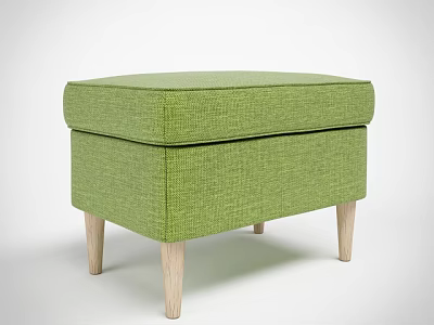 Green Fabric Upholstered Ottoman With Wooden Legs For Living Space 3d model