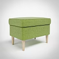 Green Fabric Upholstered Ottoman With Wooden Legs For Living Space