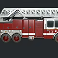 Red and White Fire Truck with Extended Ladder for Emergency Rescue Operations