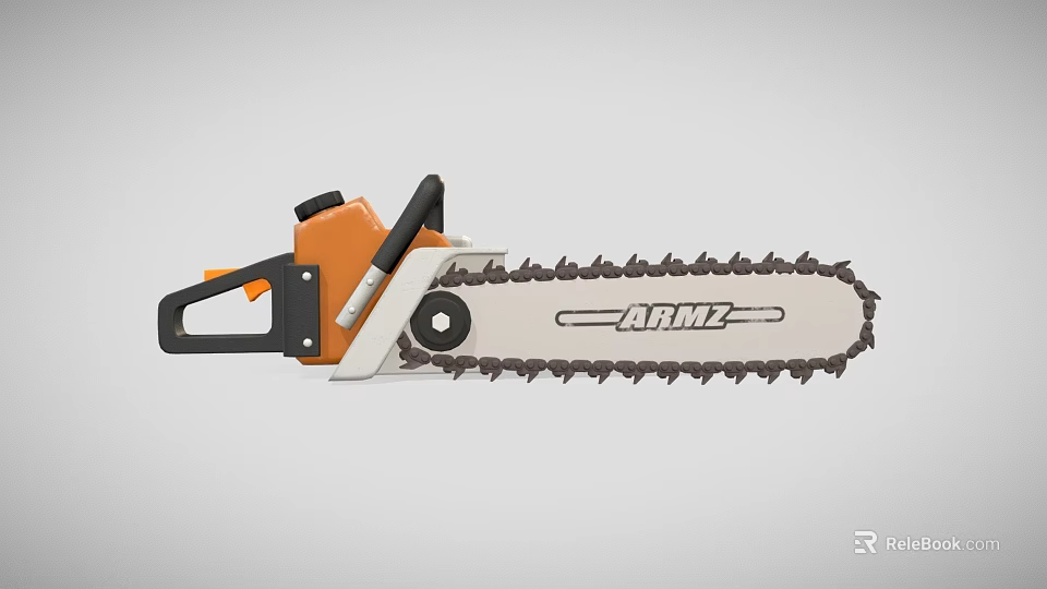 Heavy Duty Industrial Chainsaw with Orange Black Design Ergonomic Handle and Sharp Chain 3d model 