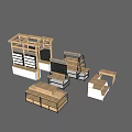 Modern Display Shelving Units Featuring Wooden Metal Frames And Multi-tier Retail Storage Designs