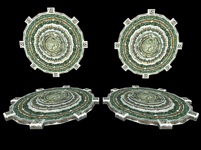 Cartoon Style Four Circular Structures With Layered Rings And Decorative Edges 3d model
