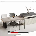 Modern Bar Counter Wooden Top With Dining Chairs And Decorative Vase Plant