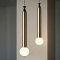 Two Cylindrical Metal Pendant Lights With Round Bulbs Modern Design